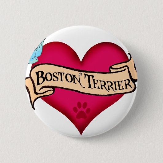 Boston Terrier Tattoo Heart Ronde Button 5,7 Cm (Voorkant)