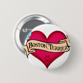 Boston Terrier Tattoo Heart Ronde Button 5,7 Cm (Voorkant /achterkant)