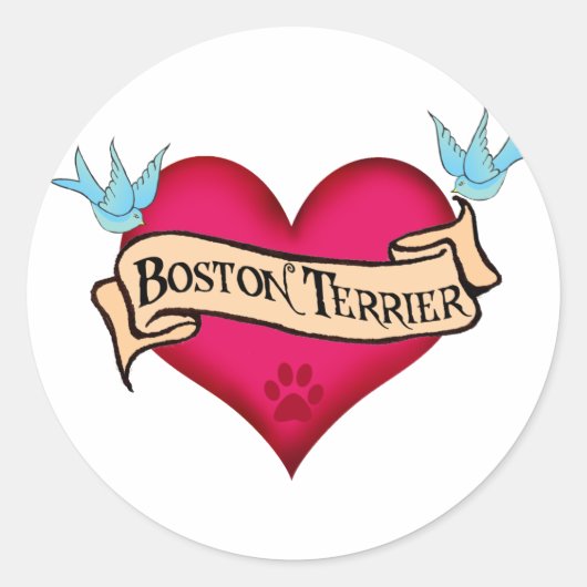 Boston Terrier Tattoo Heart Ronde Sticker (Voorkant)