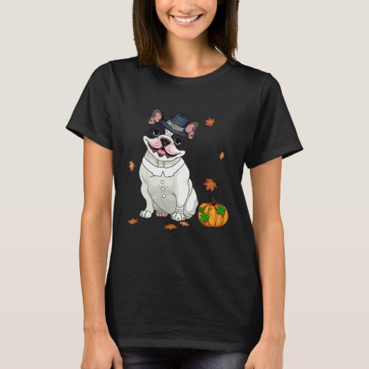 Boston Terrier Thanksgiving Costume Pilgrim Turkey T-shirt (Voorkant)