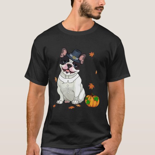 Boston Terrier Thanksgiving Costume Pilgrim Turkey T-shirt (Voorkant)