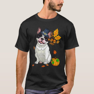 Boston Terrier Thanksgiving Costume Pilgrim Turkij T-shirt