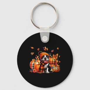 Boston Terrier Thanksgiving Leopard Pumpkins Herfs Sleutelhanger
