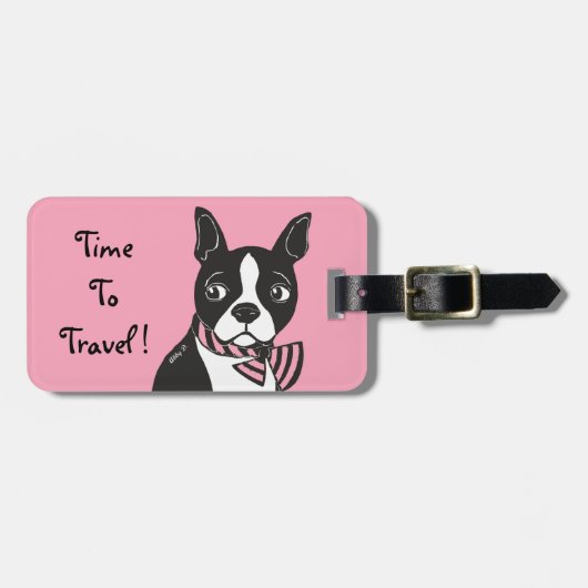 Boston Terrier Time to Travel Pink Bagagelabel (Voorkant horizontaal)