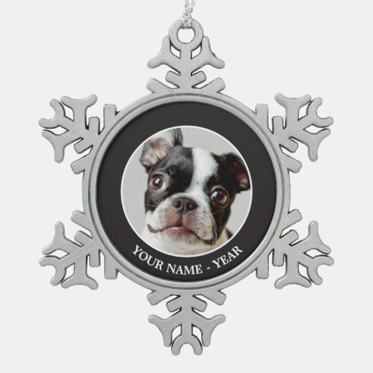 Boston Terrier Tin Sneeuwvlok Ornament (Voorkant)