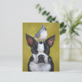 Boston Terrier & titmouse briefkaart (Staand voorkant)