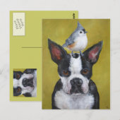 Boston Terrier & titmouse briefkaart (Voorkant / Achterkant)