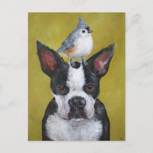 Boston Terrier & titmouse briefkaart (Voorkant)
