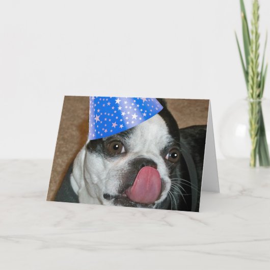 Boston Terrier Tongue Happy Birthday Card Kaart (Voorkant)