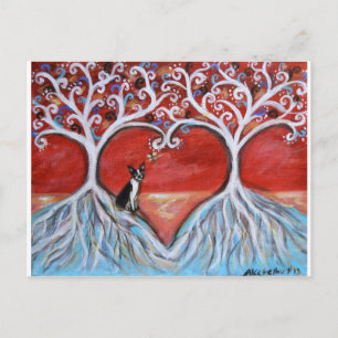 Boston Terrier Tree of Life Love Hearts Briefkaart