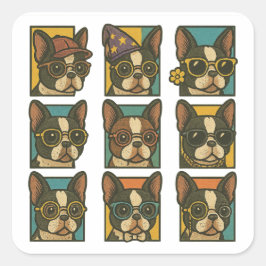 Boston Terrier Trendsetters Vierkante Sticker