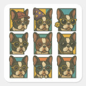 Boston Terrier Trendsetters Vierkante Sticker (Voorkant)