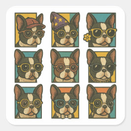 Boston Terrier Trendsetters Vierkante Sticker