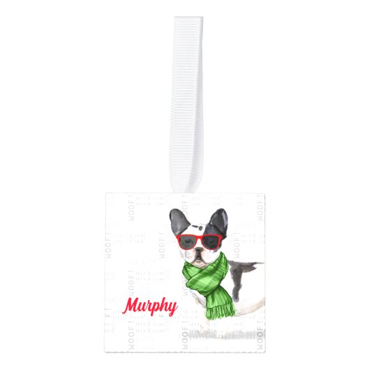 Boston Terrier Two Photo Holiday Cube Ornament (Voorkant)