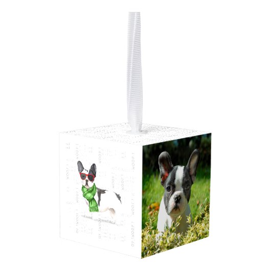 Boston Terrier Two Photo Holiday Cube Ornament (Achter hoekig)