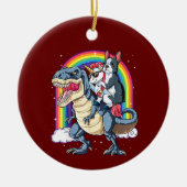 Boston Terrier Unicorn Riding Dinosaur Keramisch Ornament (Voorkant)
