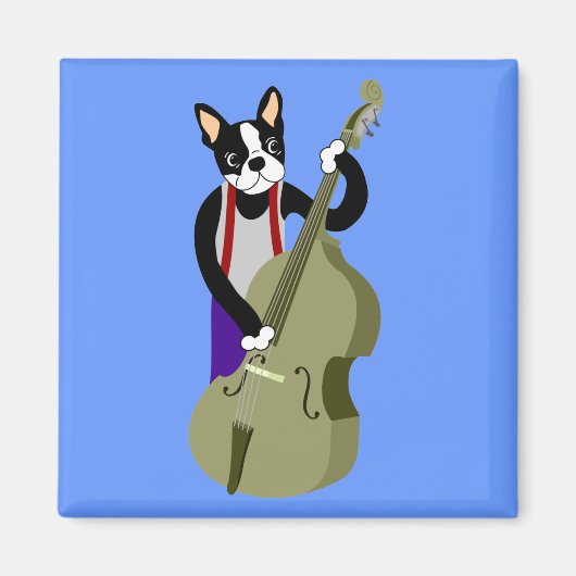 Boston Terrier Upright Bass Player Magneet (Voorkant)