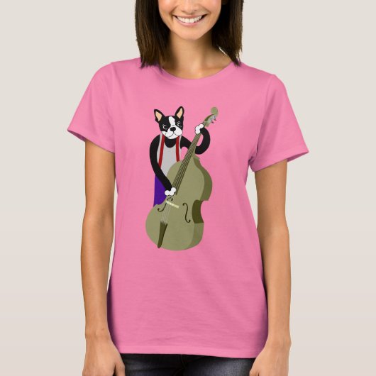 Boston Terrier Upright Bass Player T-shirt (Voorkant)
