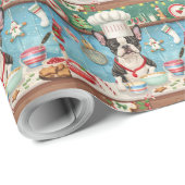 Boston Terrier Vakantie Bakken: Feestelijke Kerstm Cadeaupapier (Rol Hoek)