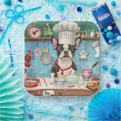 Boston Terrier Vakantie Bakken: Feestelijke Kerstm Papieren Bordje (Feest)