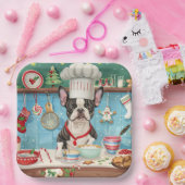 Boston Terrier Vakantie Bakken: Feestelijke Kerstm Papieren Bordje (Feest)