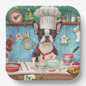Boston Terrier Vakantie Bakken: Feestelijke Kerstm Papieren Bordje (Voorkant)