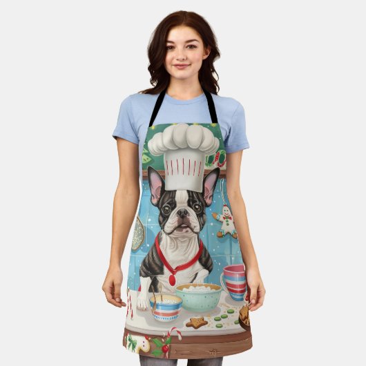 Boston Terrier Vakantie Bakken: Feestelijke Kerstm Schort (Gedragen)