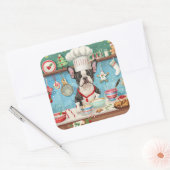Boston Terrier Vakantie Bakken: Feestelijke Kerstm Vierkante Sticker (Envelop)