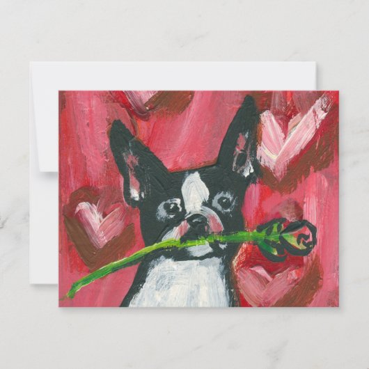 Boston Terrier Valentijn nam toe Feestdagenkaart (Voorkant)