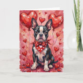 Boston Terrier Valentijnsdag Hond met Harten Rood Kaart (Voorkant)