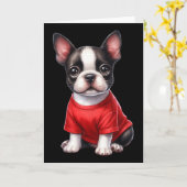 Boston Terrier Valentijnsdag Rode Hart Liefde Pupp Kaart (Gele Bloem)