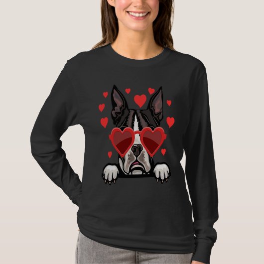 Boston Terrier valentines day Heart Couples Dog T-shirt (Voorkant)