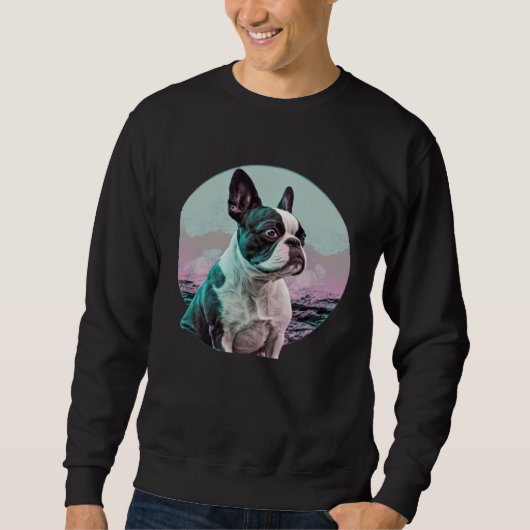 Boston Terrier Vaporwave Retrowave Esthetiek Trui (Voorkant)