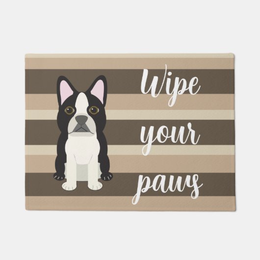 Boston Terrier Veeg je poten Neutrale gestreepte Deurmat (Voorkant)
