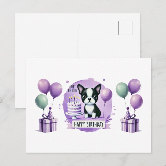 Boston Terrier Verjaardagsansichtkaart Briefkaart (Voorkant / Achterkant)