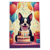 Boston Terrier Verjaardagsfeest Medium Cadeauzakje (Voorkant)