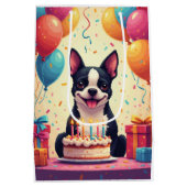 Boston Terrier Verjaardagsfeest Medium Cadeauzakje (Achterkant)