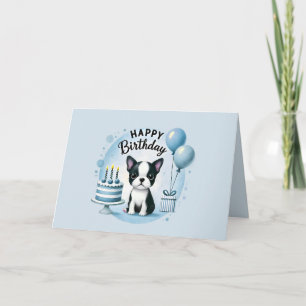 Boston Terrier Verjaardagskaart - waterverfprint Bedankkaart