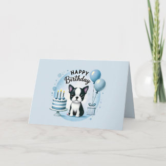 Boston Terrier Verjaardagskaart - waterverfprint Bedankkaart