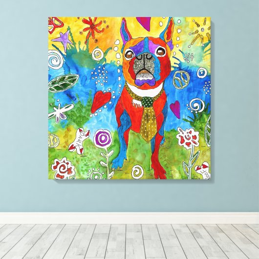Boston Terrier Verpakt Canvas 20x20 () (Insitu (Houten vloer))