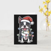 Boston Terrier verpakt in kerstverlichting Kaart (Gele Bloem)