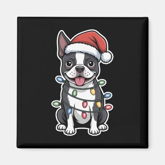 Boston Terrier verpakt in kerstverlichting Magneet (Voorkant)