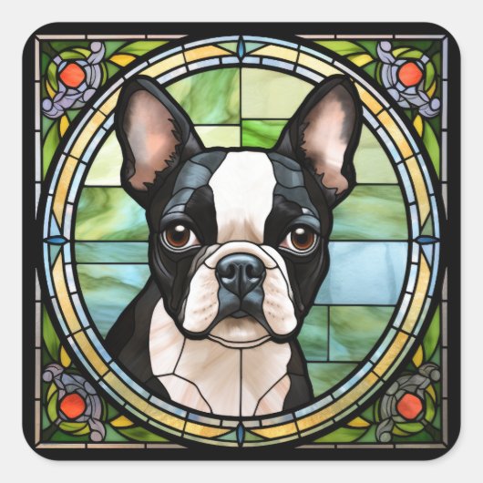 Boston Terrier Vierkante Sticker (Voorkant)