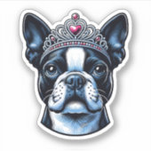 Boston Terrier Vinyl Sticker - Queen (Voorkant)