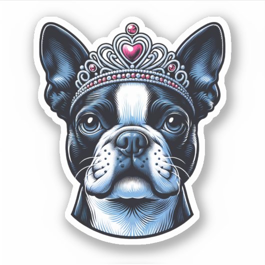 Boston Terrier Vinyl Sticker - Queen (Voorkant)