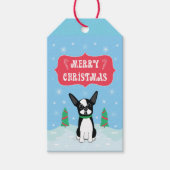 Boston Terrier Vrolijk kerstfeest met sneeuwvlokke Cadeaulabel (Voorkant)