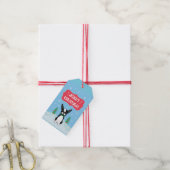 Boston Terrier Vrolijk kerstfeest met sneeuwvlokke Cadeaulabel (Met Touw)