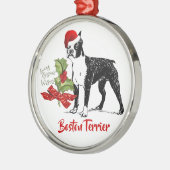 Boston Terrier w/Santa Pet Holly Kerstmis Metalen Ornament (Links)