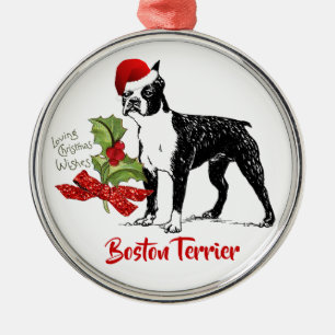 Boston Terrier w/Santa Pet Holly Kerstmis Metalen Ornament