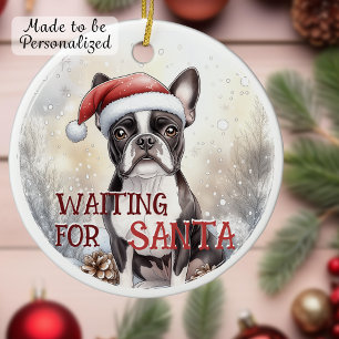 Boston Terrier wacht op kerstmis Keramisch Ornament